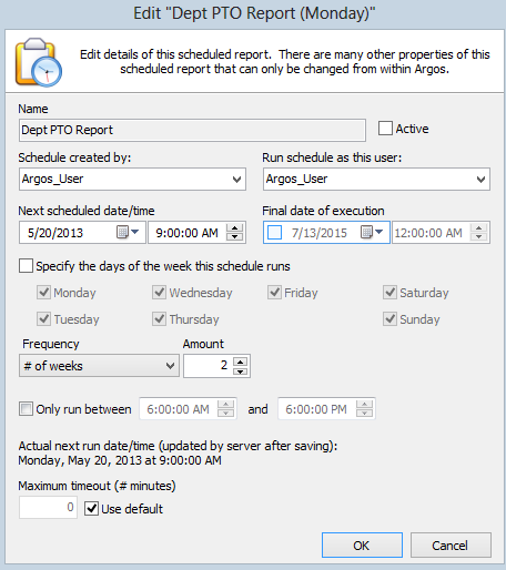 This image shows the Edit dialog that is dispalyed when editing a schedule.